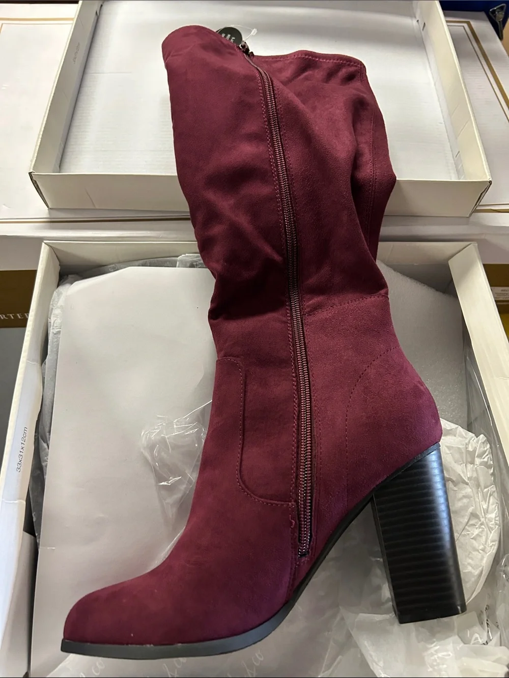 Style & Co. Over-the-Knee Block Heel Boots in Burgundy